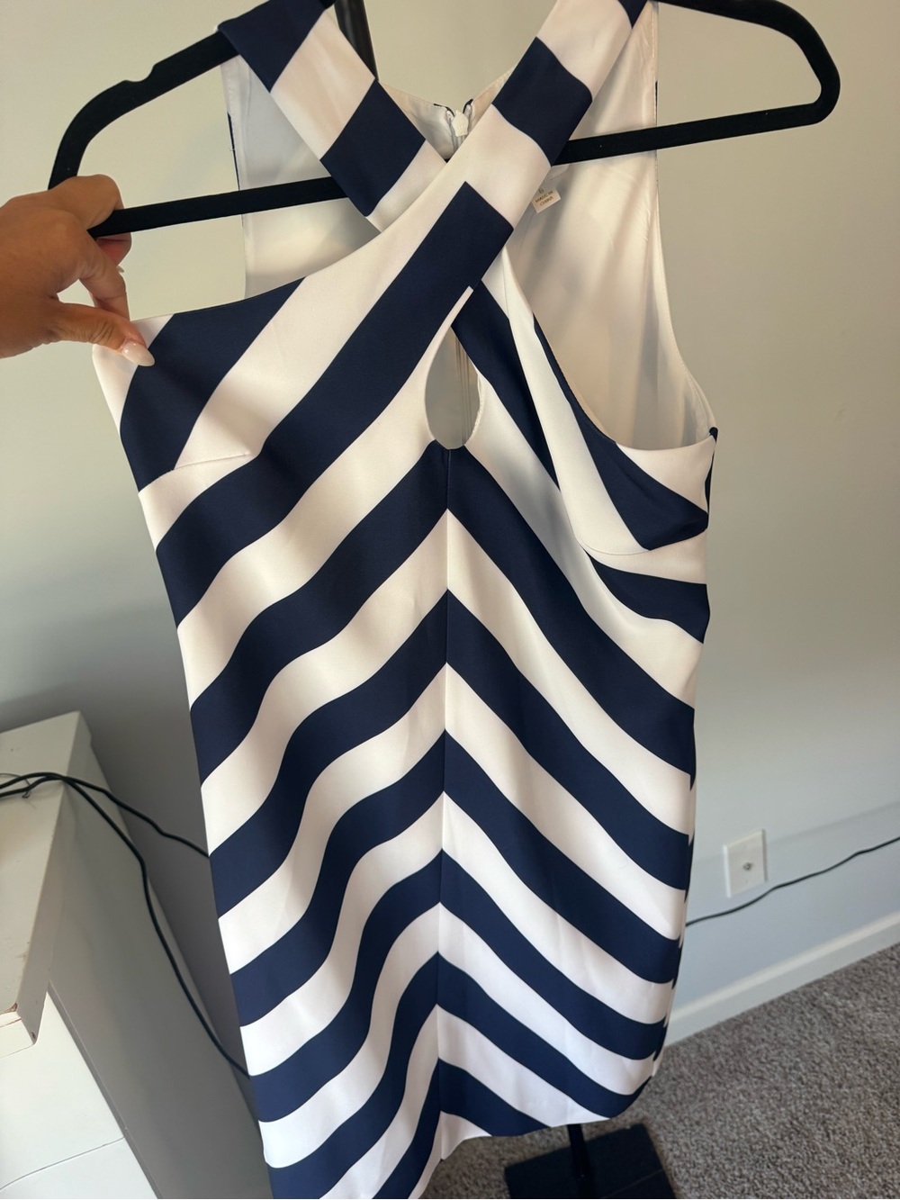 Sail to Sable Navy and White Striped Crossback Dress